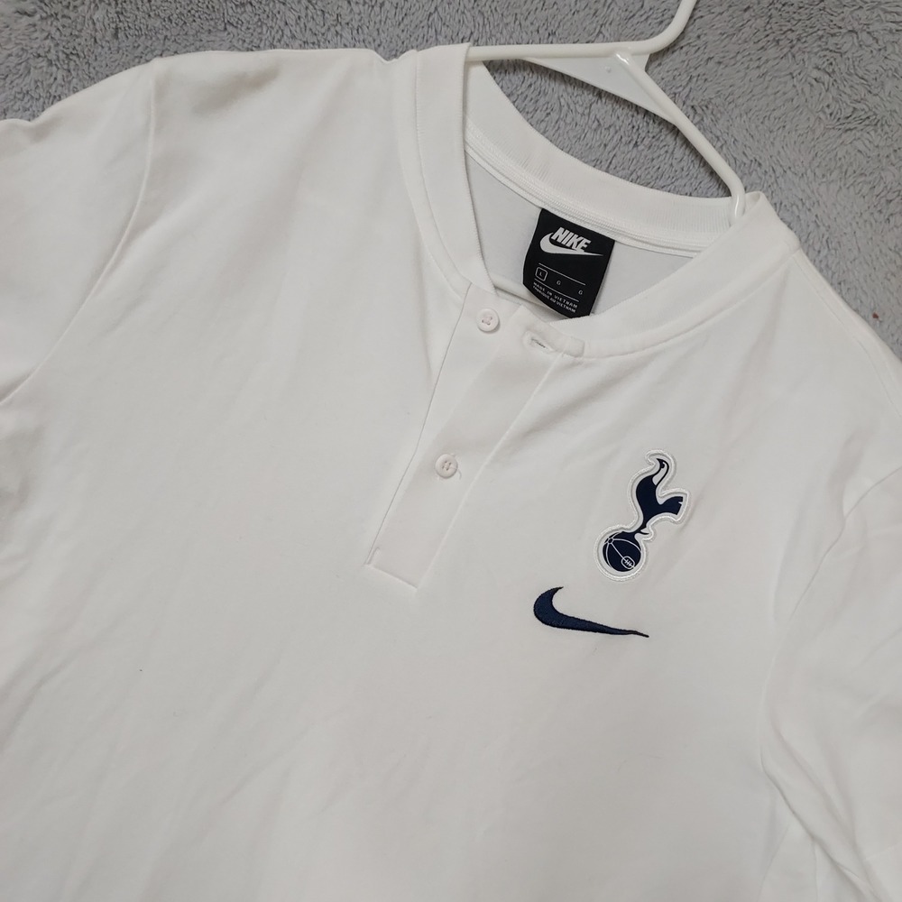 Tottenham Hotspur Polo Shirt Mens Large Nike Blade Collar Soccer White Knit Logo